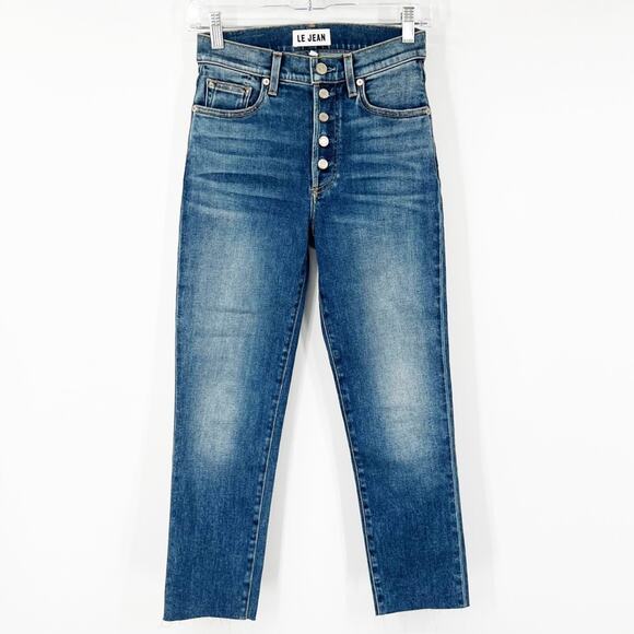 Le Jean Vivie Slim-Leg Jeans Button Fly Cut Hem - Picture 1 of 7